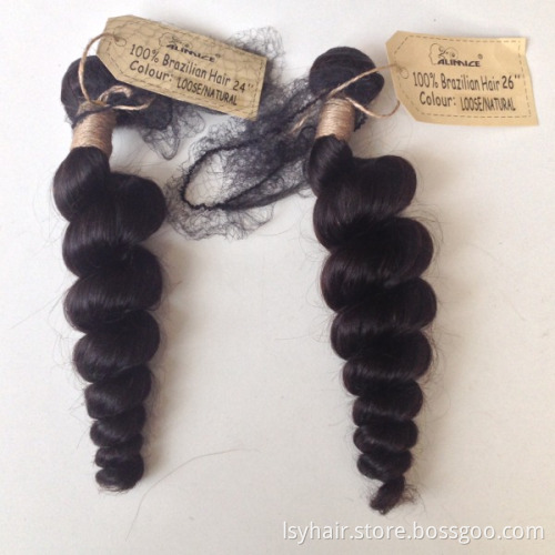 Free Shipping Brazilian Loose Wave Bundles With Closure 100% Remy Hair 3 Bundles With 4*4 Lace Closure Free Part
